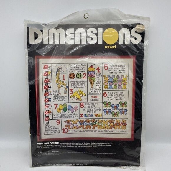 Vintage 1986 Dimensions Crewel Kit 1309 You Can Count Educational Rare NOS